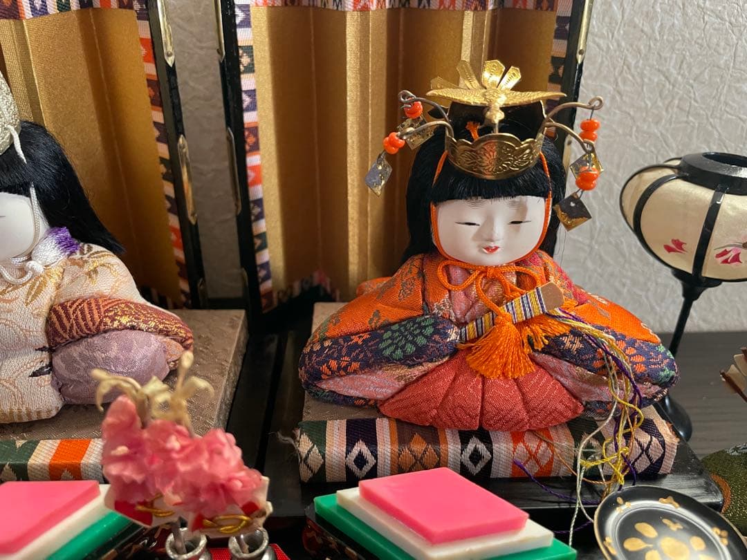 アンティーク木目込十五人飾り　コンパクトサイズ雛人形　清峯作