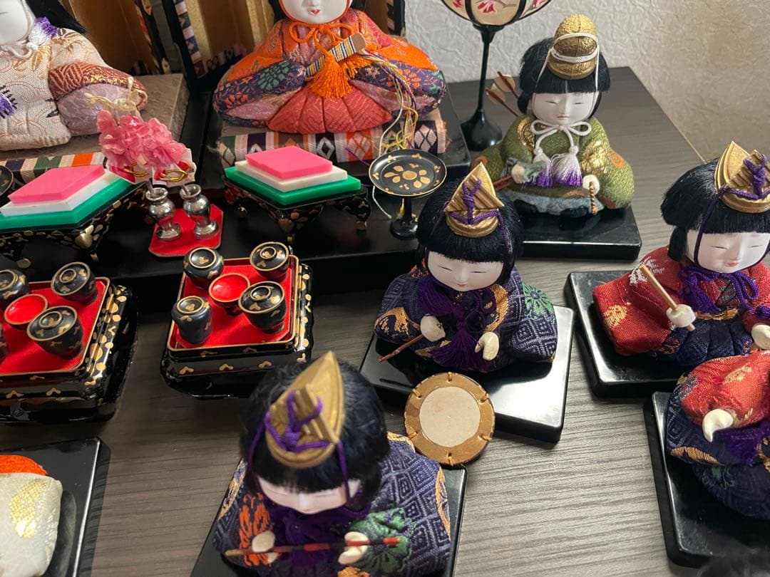 アンティーク木目込十五人飾り　コンパクトサイズ雛人形　清峯作