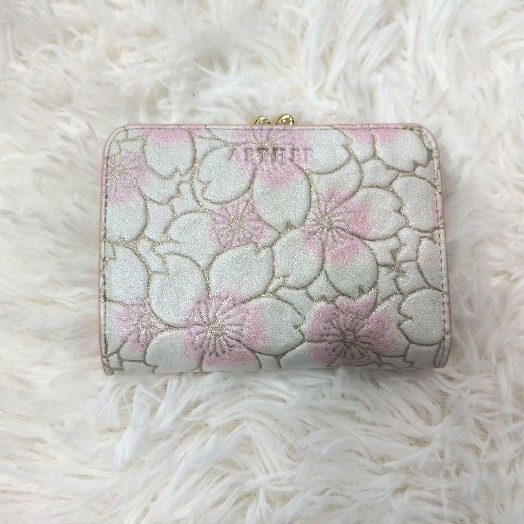 未使用級✨エーテル イタリア製レザー サクラ 桜 2つ折り財布 がま口