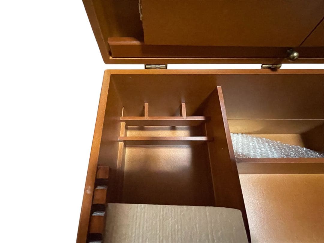 木製大型コスメティックボックス４段階可動式三面鏡付　手鏡付