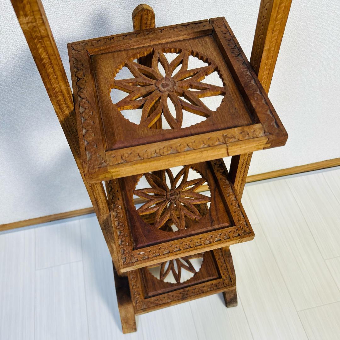 ケーキスタンド　木製　3段　アンティーク　昭和レトロ　サイドテーブル　飾り棚