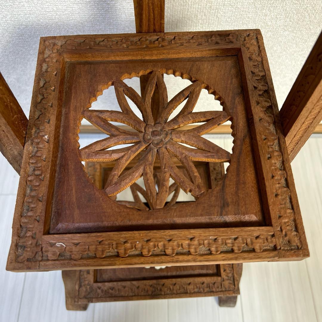 ケーキスタンド　木製　3段　アンティーク　昭和レトロ　サイドテーブル　飾り棚