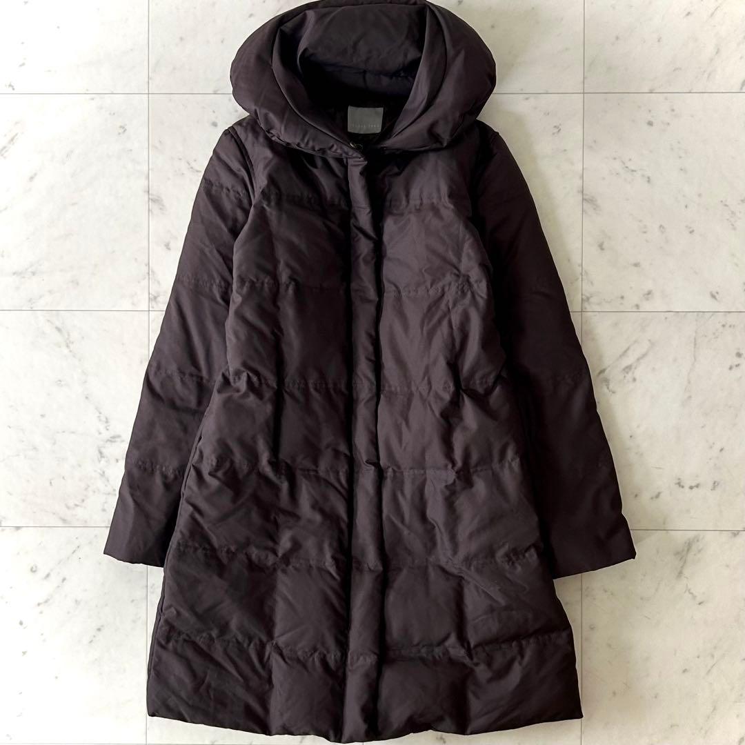 美品 セオリーリュクス ショールカラー ダウンコート ロング丈 ブラウン 38