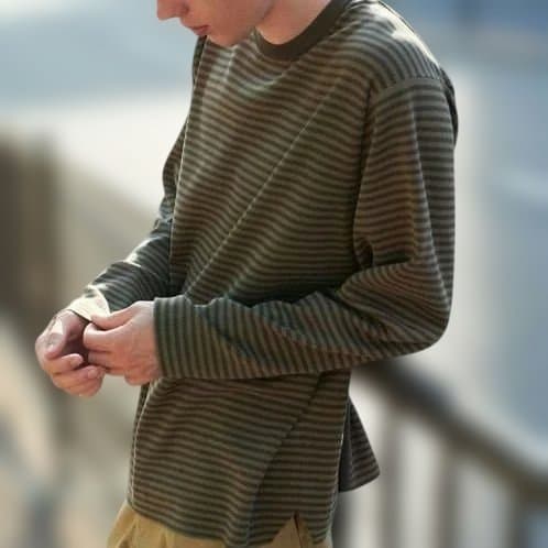 SUNSPEL BATONER トップス長袖　オリーブサイズ3(L)　ボーダー