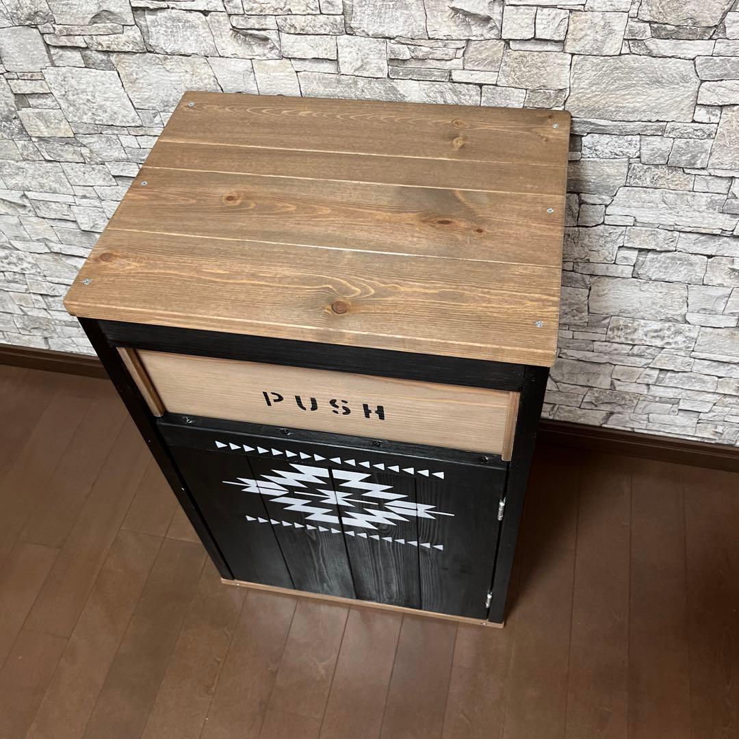 30L ダストボックス　アメリカン　オルテガ　黒×茶　木製　ハンドメイド