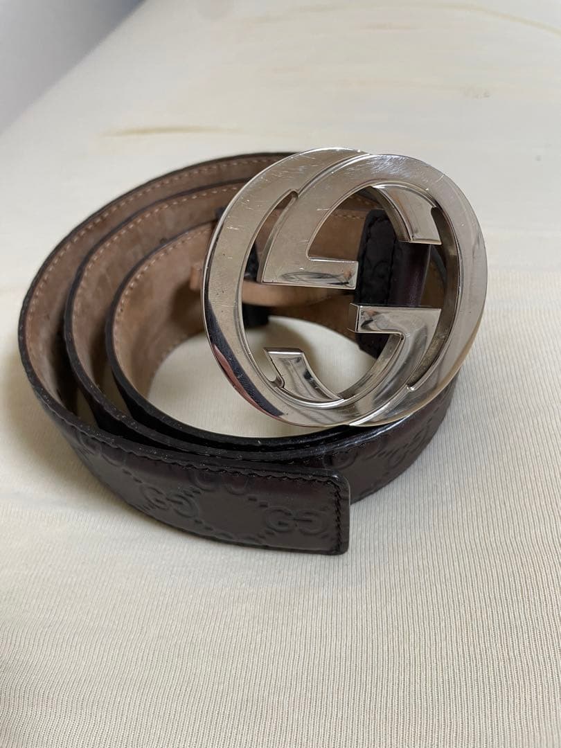 GUCCI ダークブラウン ベルト GGロゴ 95センチ　正規品