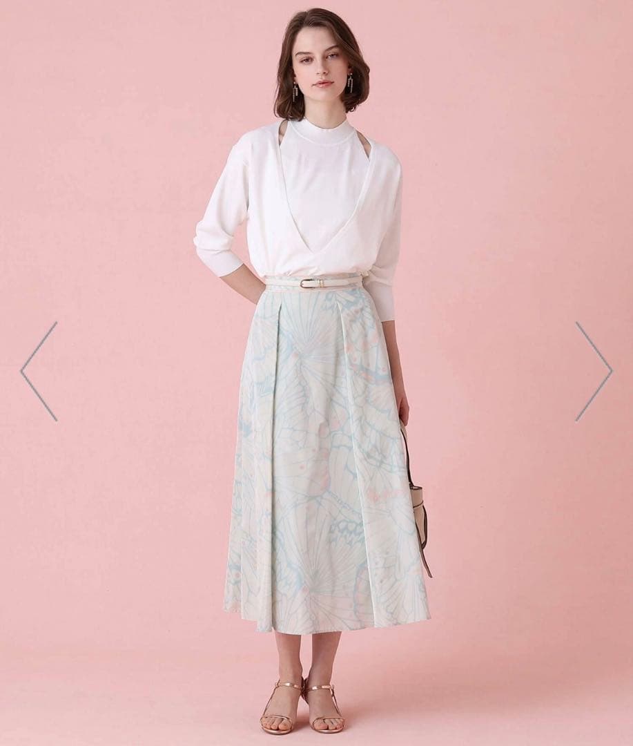 【美品】ANAYI 2025SS新作 現行品 バタフライプリントタック スカート