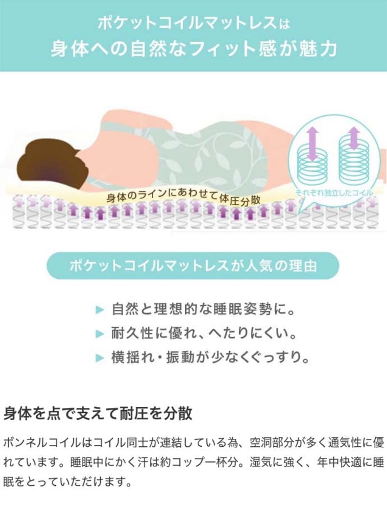 高密度ポケットコイルマットレス付　シングル　ファブリックすのこベッド