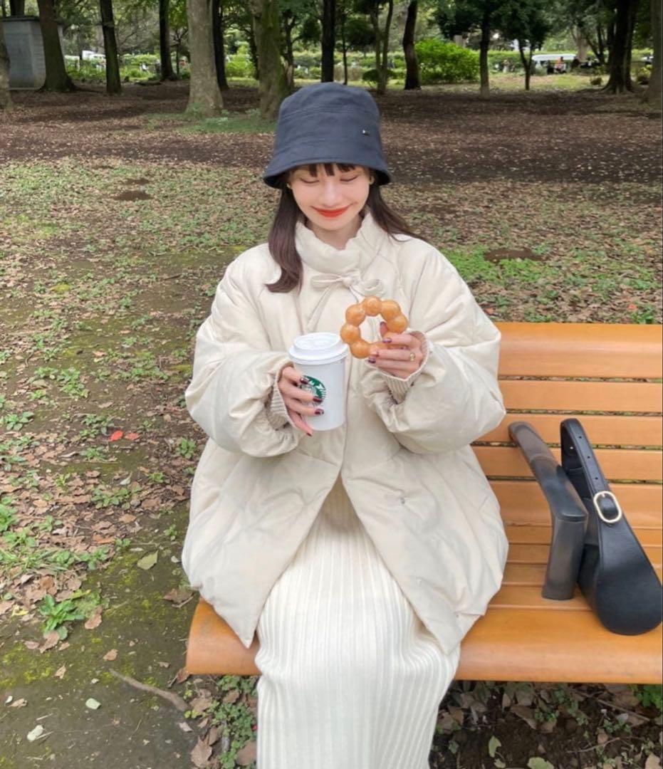 hinari 中綿リボンミドルコート　Sサイズbeigeベージュ