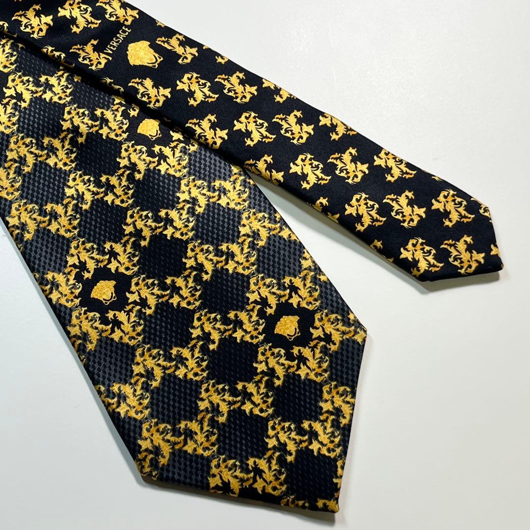 ✨美品✨VERSACE ヴェルサーチ　ネクタイ　バロック柄　メデューサ　ゴールド