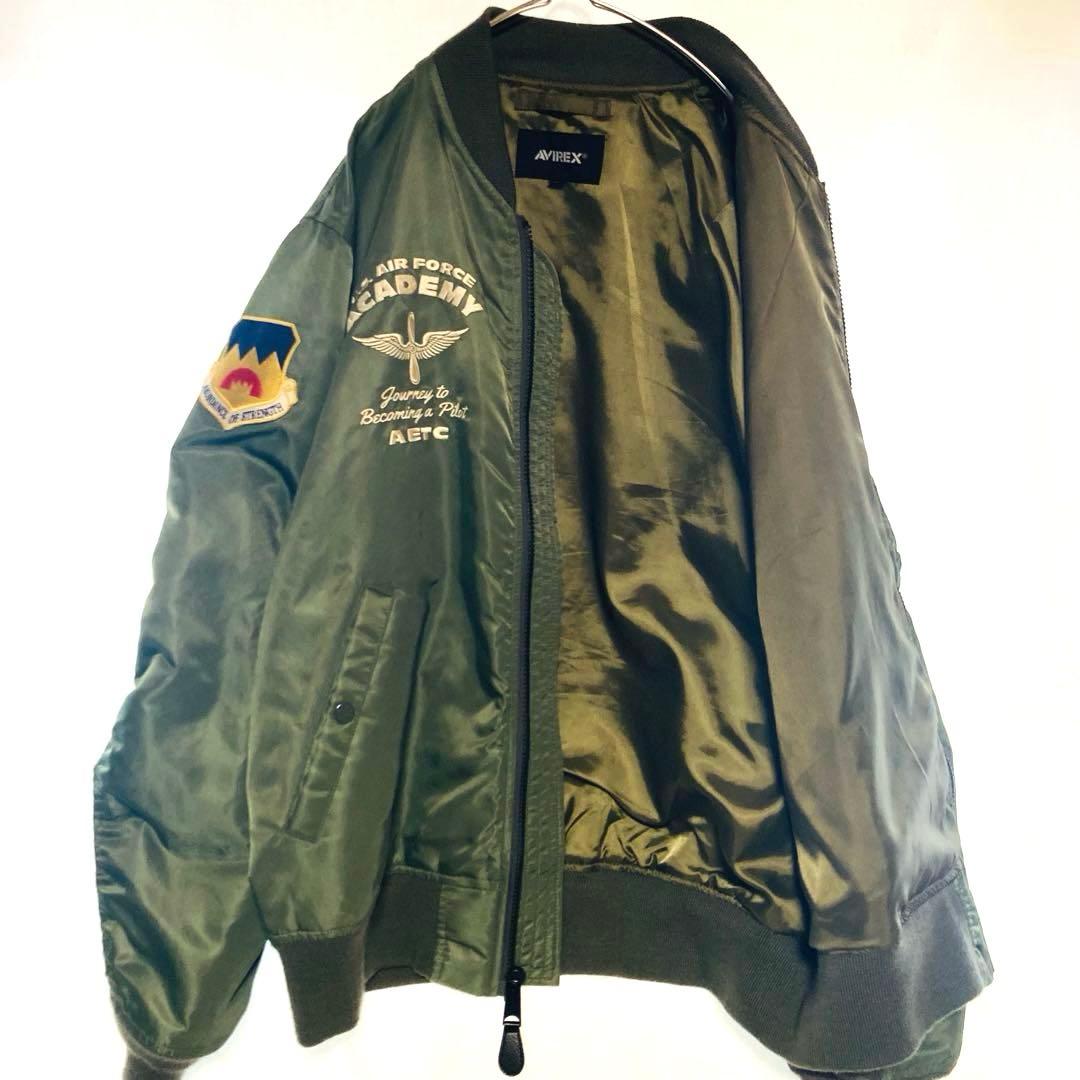 AVIREX MA-1 3L スカジャン ミリタリー 刺繍 ワッペン カーキ