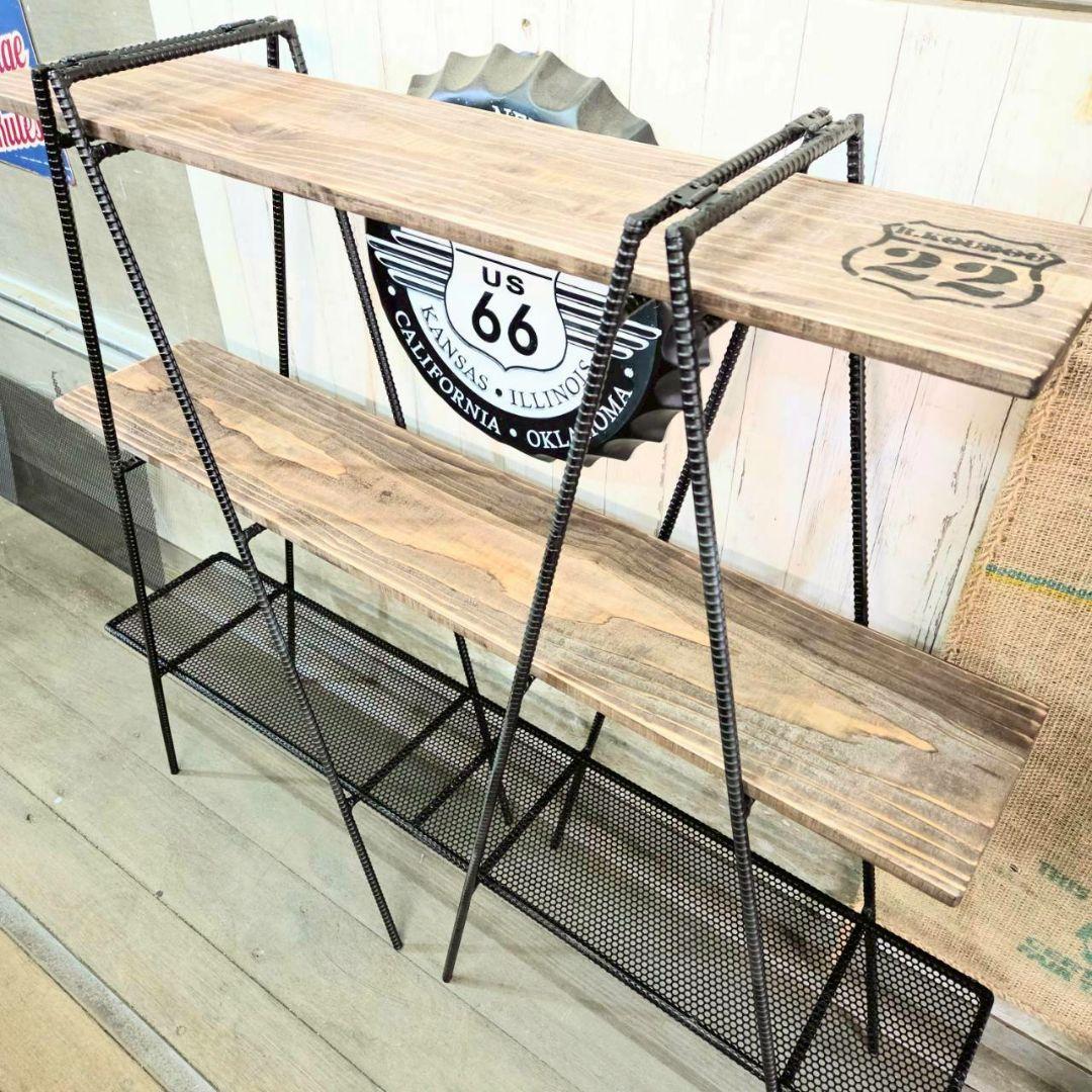 アイアンラック　ダブルラック　折り畳み式　ラダーシェルフ　フラワースタンド