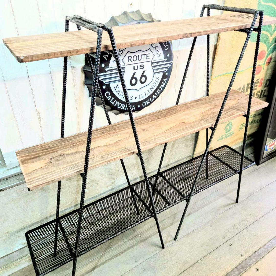 アイアンラック　ダブルラック　折り畳み式　ラダーシェルフ　フラワースタンド