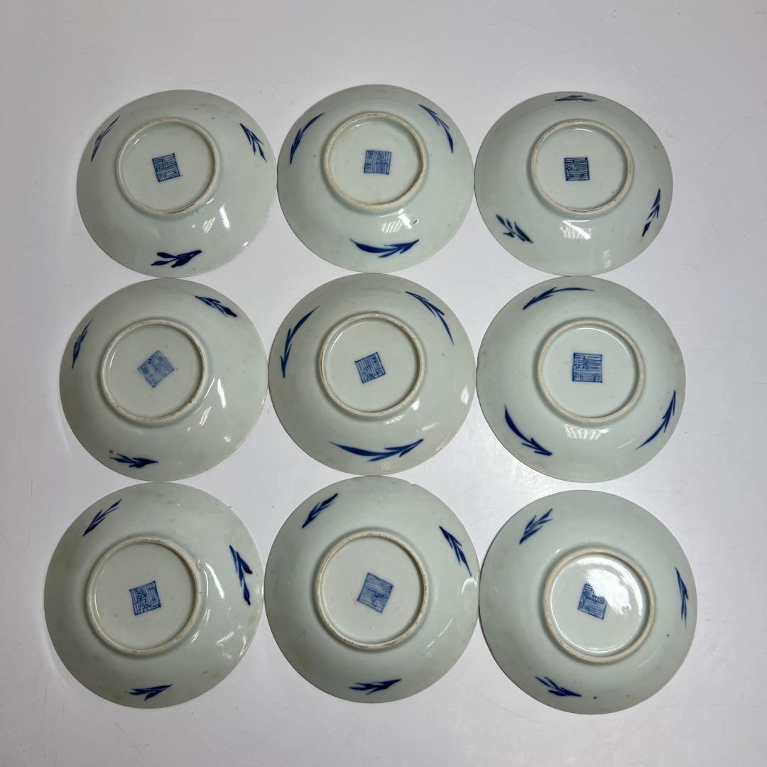 中国清朝時代　青花美人画小皿17枚　木箱　直径約11.5㎝東Y7-1024☆2F