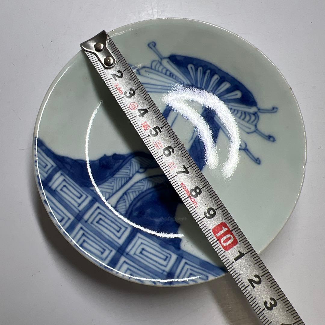 中国清朝時代　青花美人画小皿17枚　木箱　直径約11.5㎝東Y7-1024☆2F