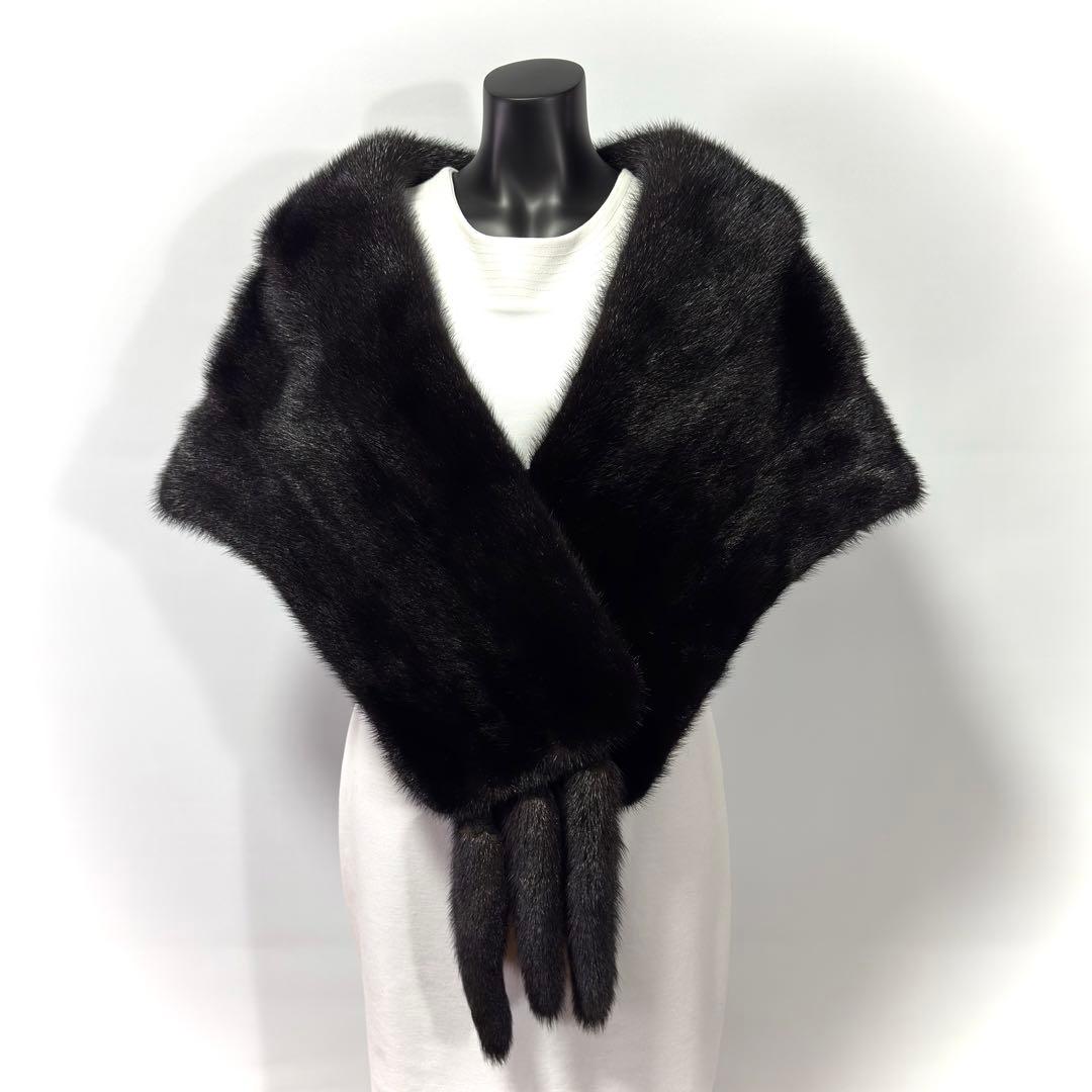 【高級】SAGA MINK サガミンク Black ショール ミンクテール 大判