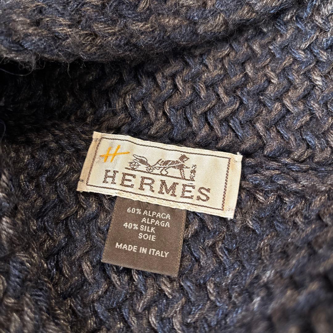 HERMES ネイビー スヌード　ブラウン　マフラー