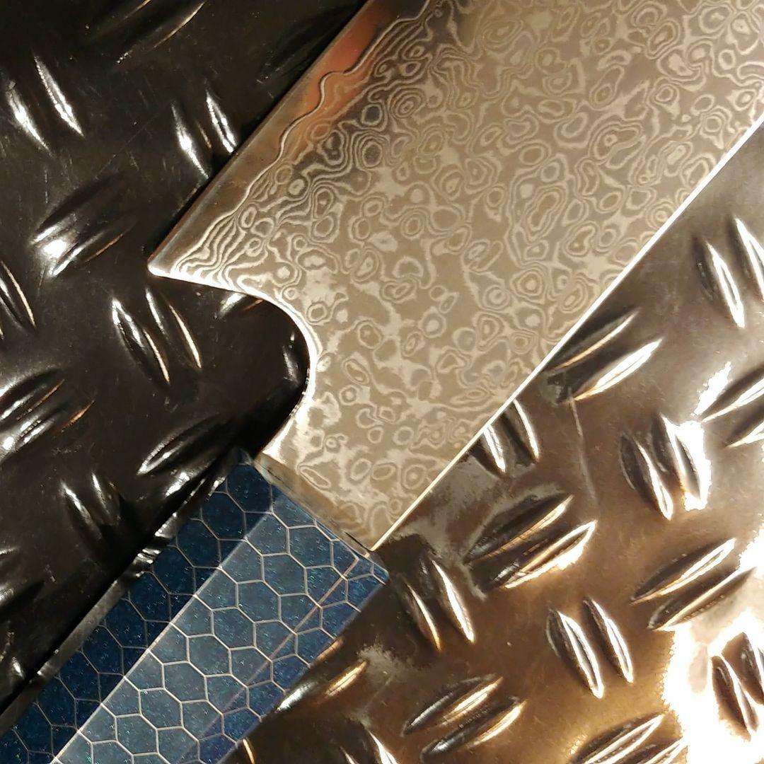 V金10号　ダマスカス包丁　ハニカム模様　ブルー柄　剣型　牛刀　三徳