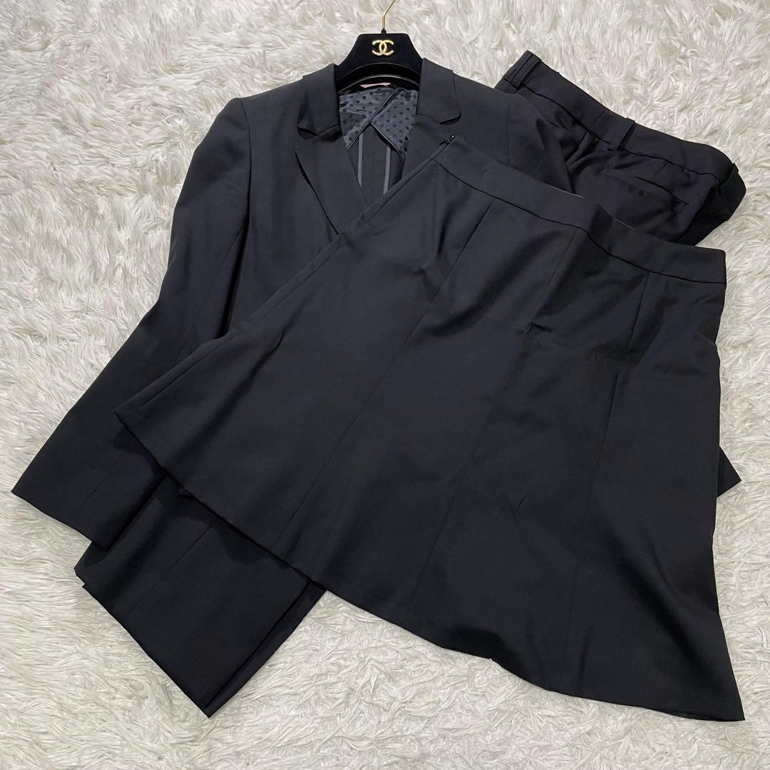 美品 エヌライン パンツスーツ 3点セット 大きいサイズ 17号 ブラック　黒