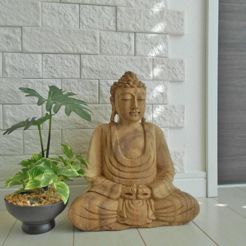 一刀彫 仏陀坐像 26ｃｍ 仏像 仏陀 ブッダ 仏像の置物 瞑想 オリエンタル