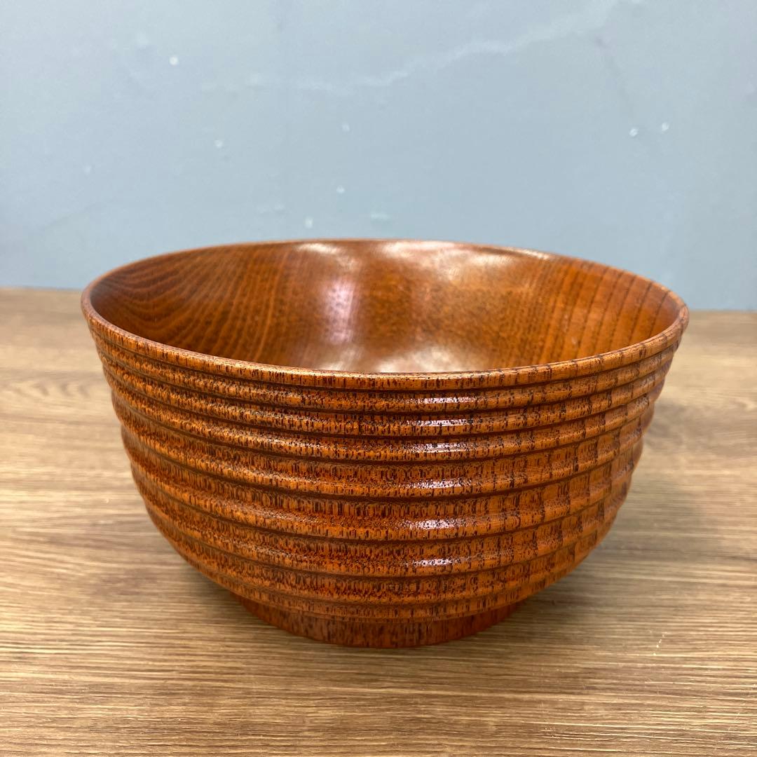 E-1 極美品 天然木 千筋挽き 汁椀 2客セット 箱付き 木製 食器