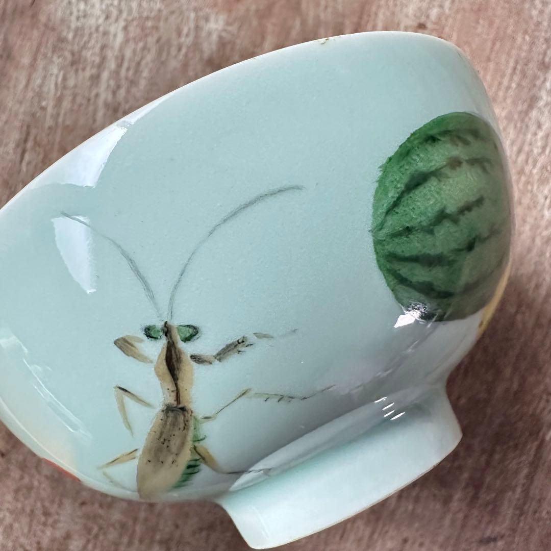 【希少】　清朝期　色絵　粉彩　果物　蟷螂　茶碗　鉢　唐物　中国古美術　古玩