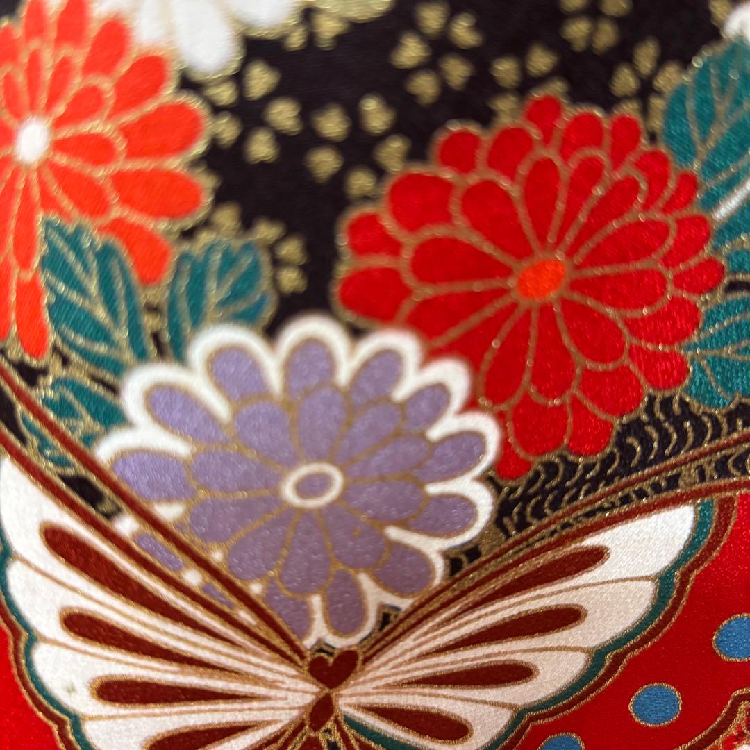 七五三七歳‼豪華絢爛人気黒地蝶々花ラメ金彩金箔煌びやか際立つ❤️完全フルセット