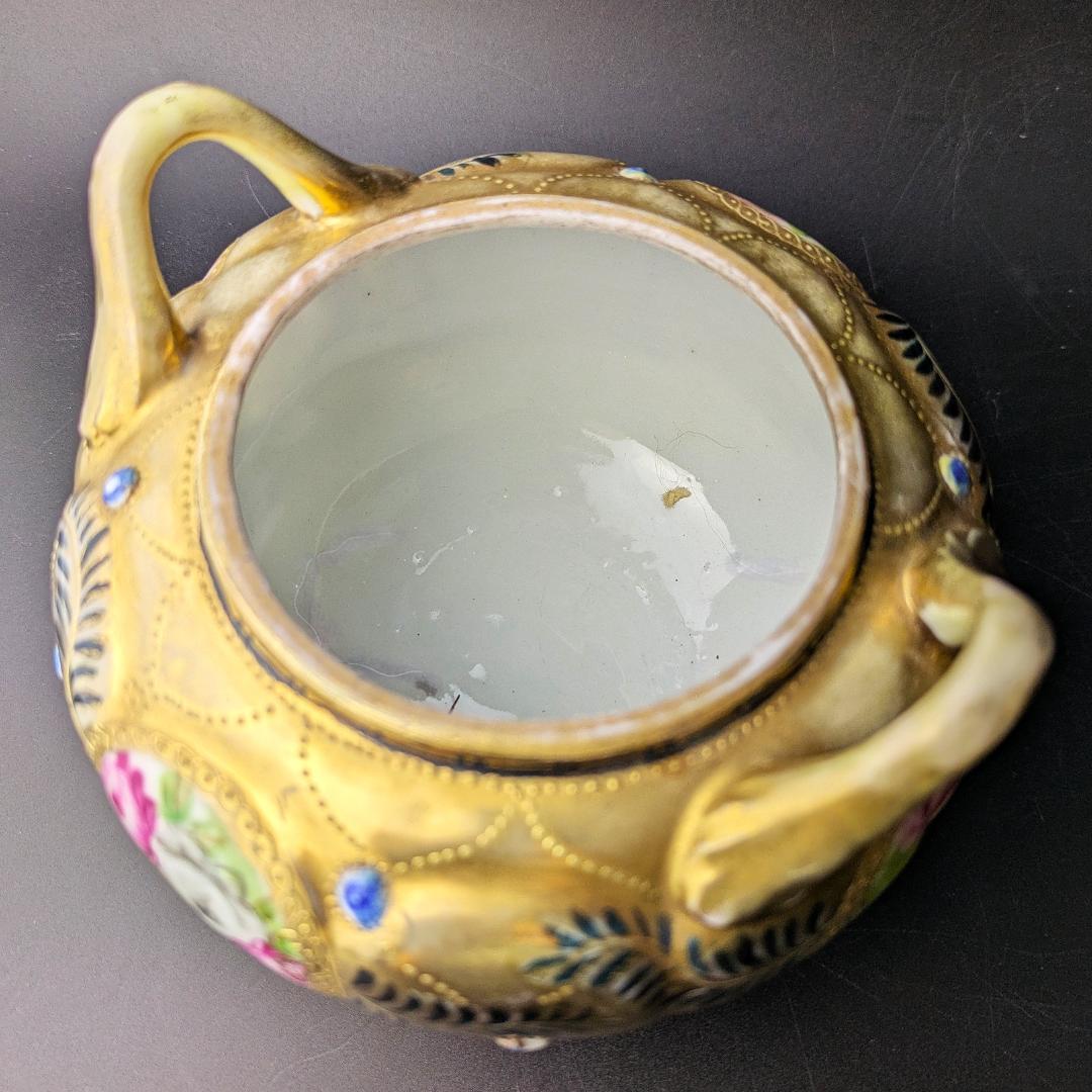 豪華金彩アールヌーボー 薔薇唐草模様 茶壷＆糖器セット 手彩金盛上 ニッポン