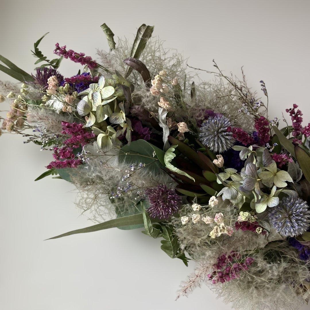 リューカデンドロンとルリタマアザミのアンティークな2Wayガーランド 紫陽花