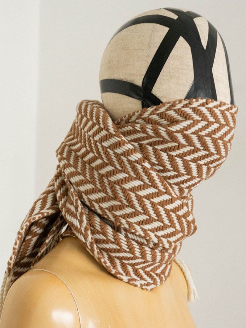 SUNSEA ヘリンボーンストール マフラー ブラウン×ホワイト sunsea