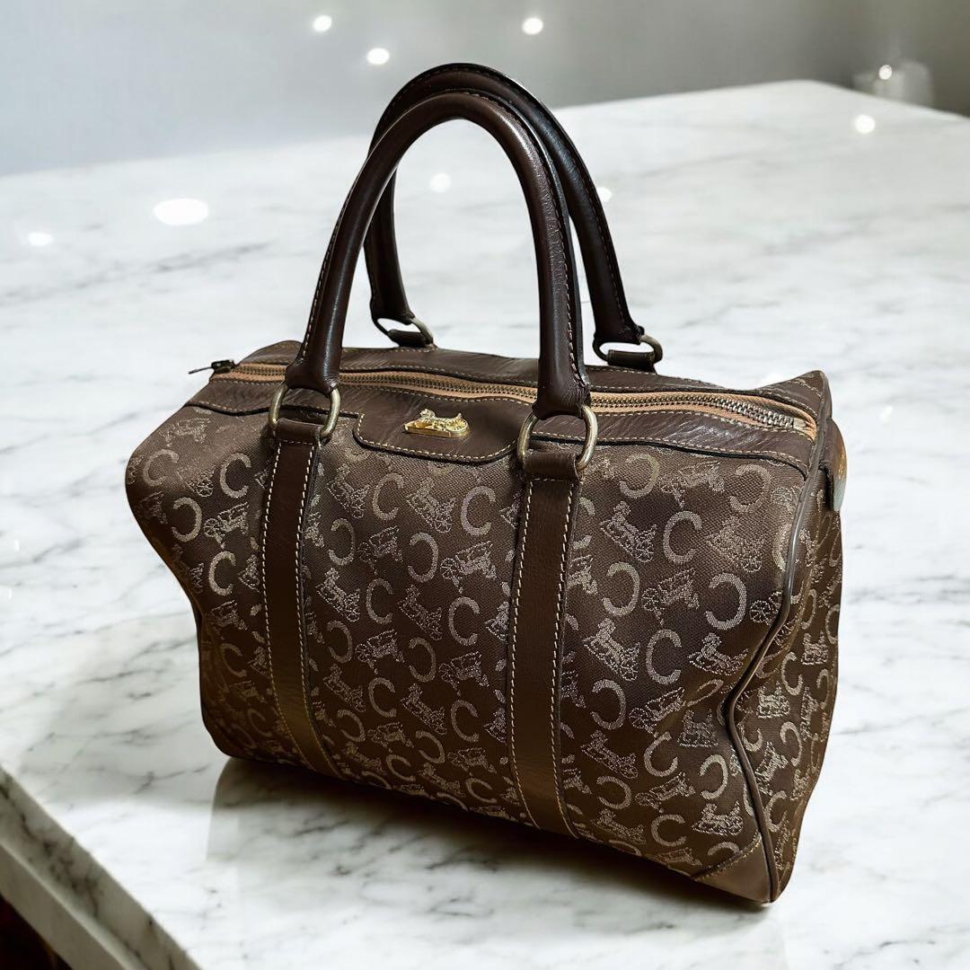 【極美品✨】CELINE Cマカダム ミニボストンバッグ 馬車金具 レザー