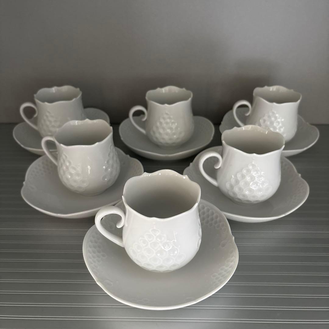 マイセンホワイトレリーフ　コーヒーカップ&ソーサー　6客セット