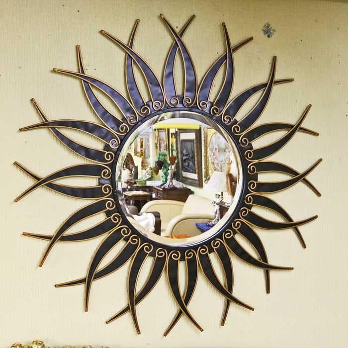 イタリア製 ブラックサン 壁掛けミラー 鏡 アイアン