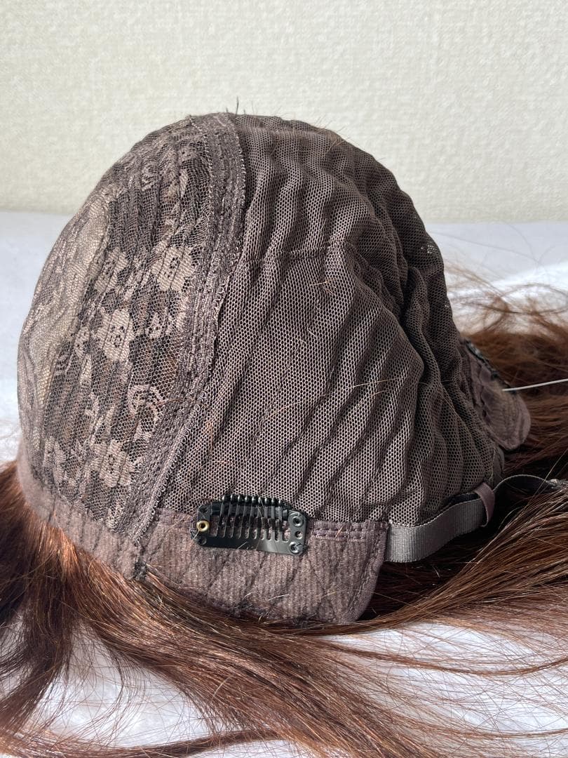 【最高級】人毛100% フルウィッグ 40cm ブラウン 医療用 自然なつむじ