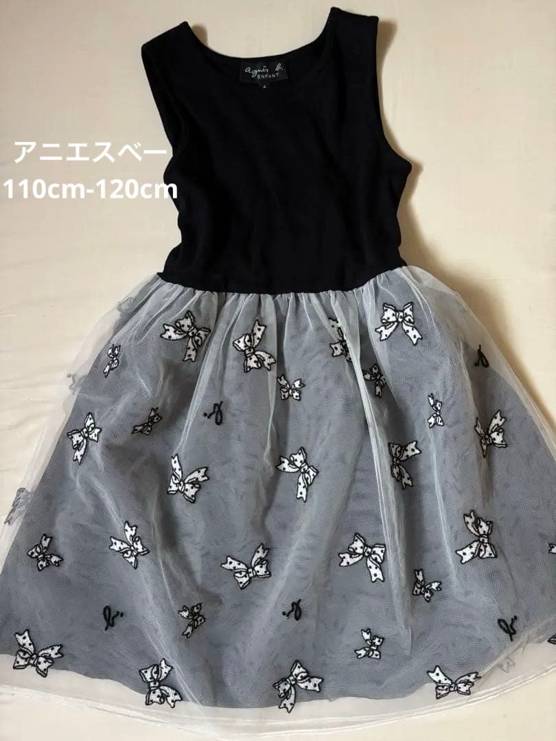 新品　タグ付き　アニエスべー　リボン刺繍ノースリーブワンピース　120cm