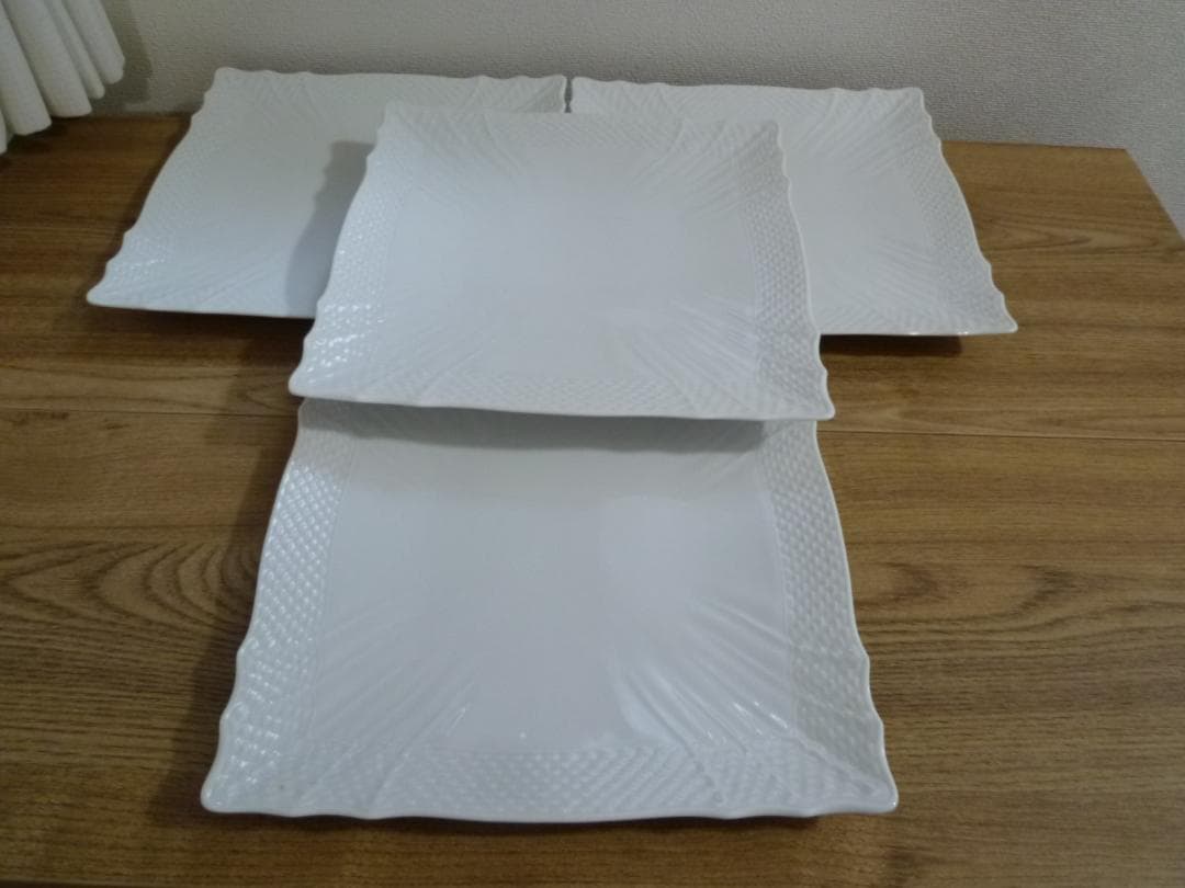 「未使用」ジノリ ベッキオホワイト 22㎝ スクエアプレート、4枚