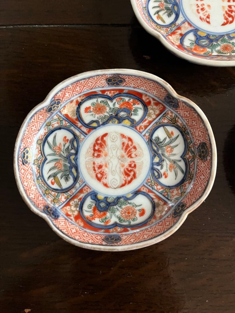 最上手　希少　古伊万里　江戸中期享保〜宝暦年間　豆皿　三枚揃　木瓜形　蝶菊水仙