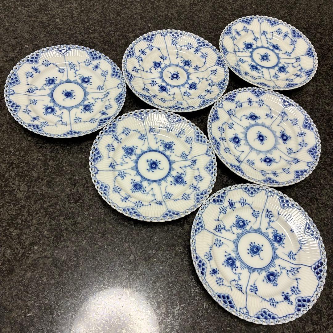 新品未使用 ロイヤルコペンハーゲン ブルーフルーテッド フルレース プレート6枚