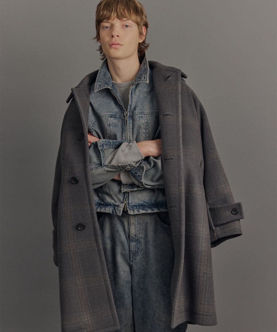 Super140s メルトンオーバーサイズバルカラーコート【チェック柄】