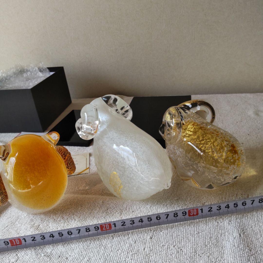 博多びーどろ　ふくろう　ひつじ　＋おまけ　ガラスの置物3点セット