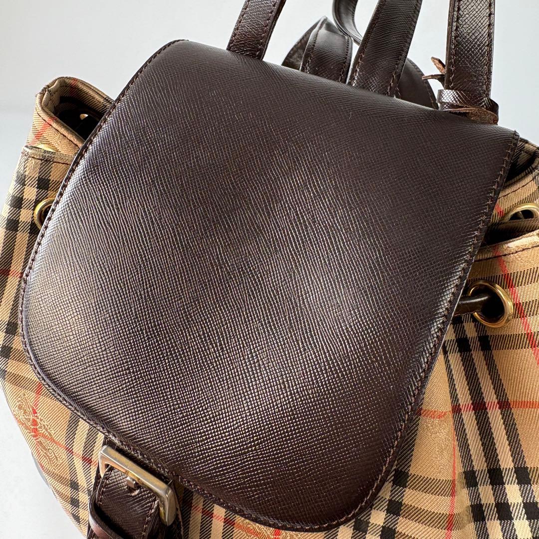良品　バーバリー リュック 巾着 フラップ ノバチェック シャドーホース