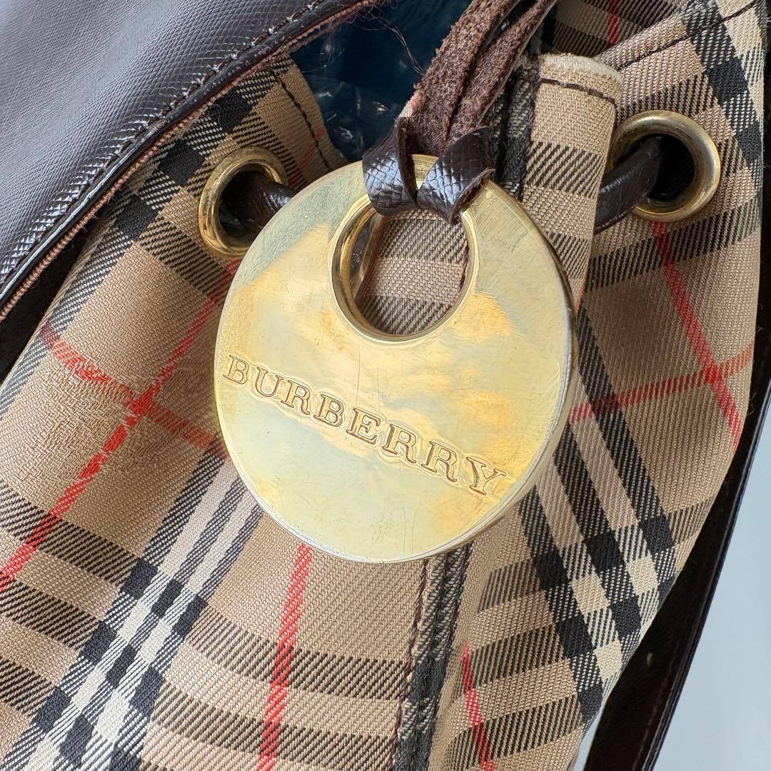 良品　バーバリー リュック 巾着 フラップ ノバチェック シャドーホース