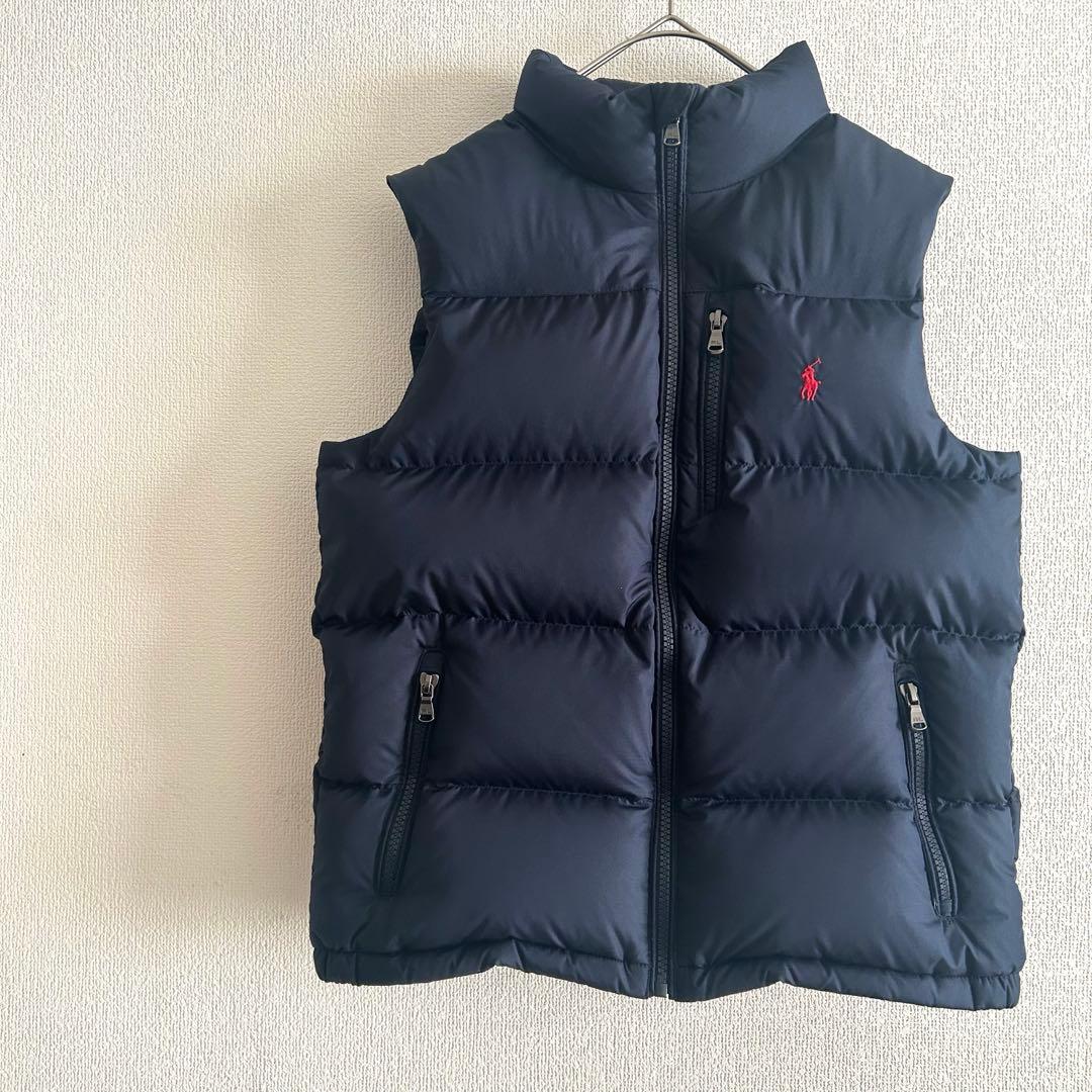 【極美品】ラルフローレン ダウンベスト M ネイビー レッドポニー刺繍ロゴ
