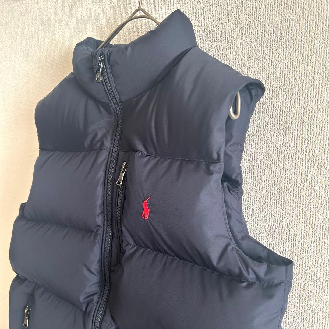 【極美品】ラルフローレン ダウンベスト M ネイビー レッドポニー刺繍ロゴ