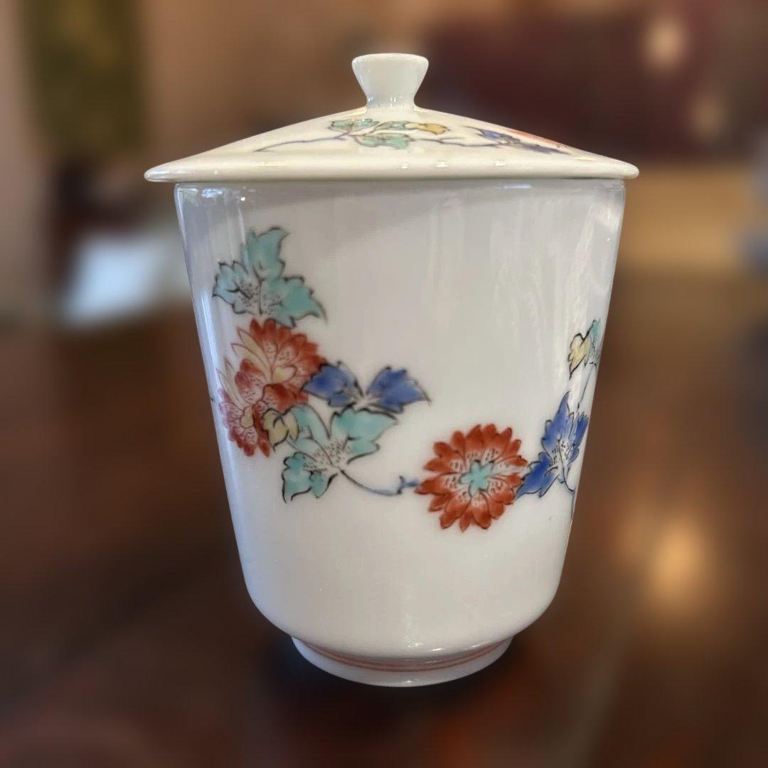 新春SALE 十四代柿右衛門　錦　蓋つき湯呑み椀 牡丹　磁器製