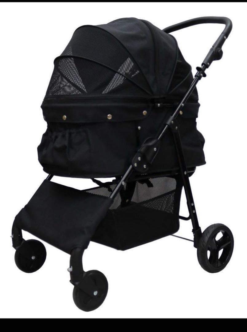 黒いペットカート メッシュ窓付き