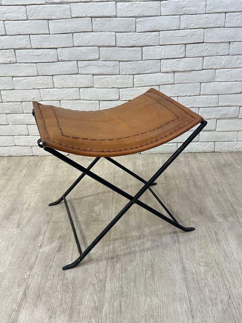 A ⭐️【全国送料無料】B-COMPANY レザー　アイアン　スツール　折りたたみ