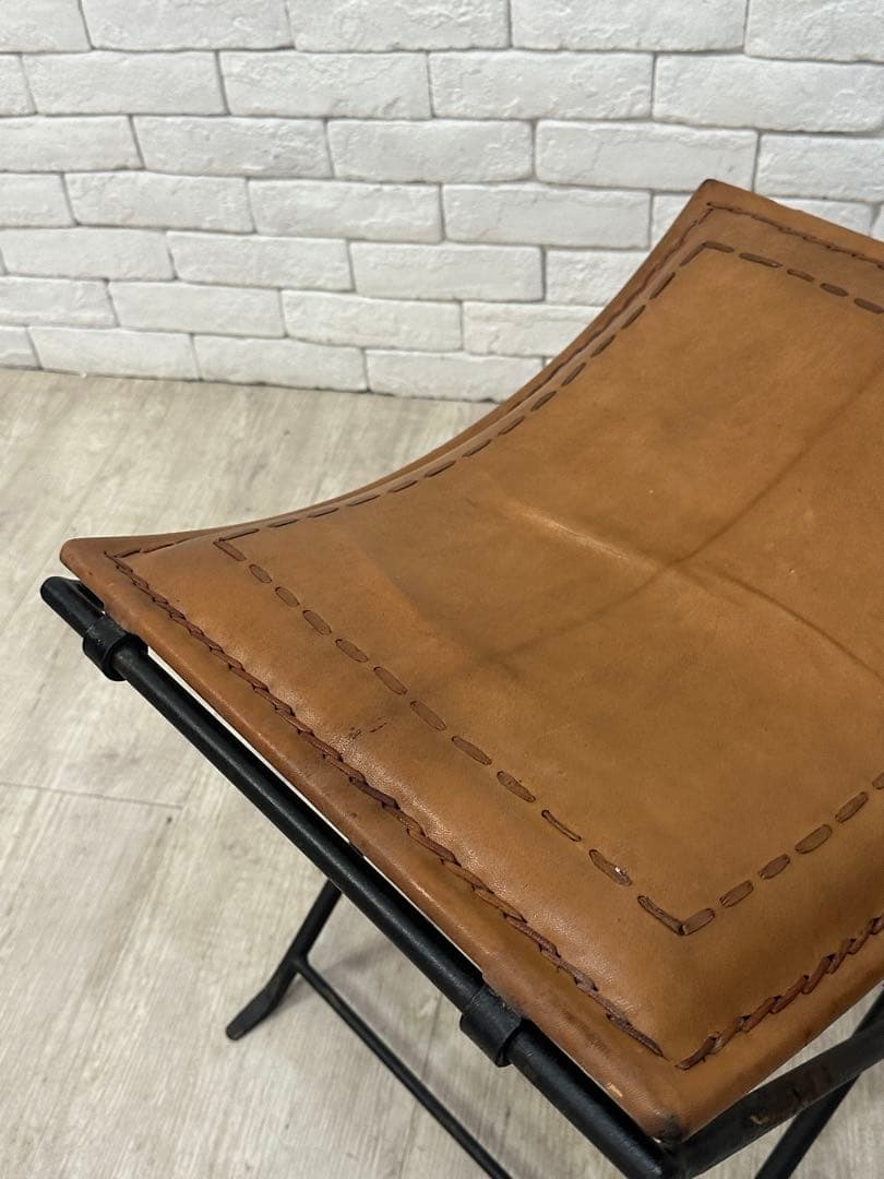 A ⭐️【全国送料無料】B-COMPANY レザー　アイアン　スツール　折りたたみ
