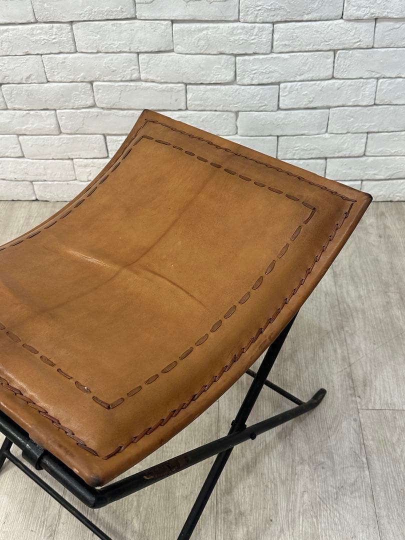 A ⭐️【全国送料無料】B-COMPANY レザー　アイアン　スツール　折りたたみ