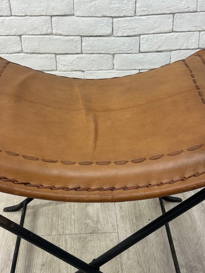 A ⭐️【全国送料無料】B-COMPANY レザー　アイアン　スツール　折りたたみ